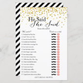 金ゴールドブライダルシャワーゲーム – 彼は彼女は言った (正面/裏面)