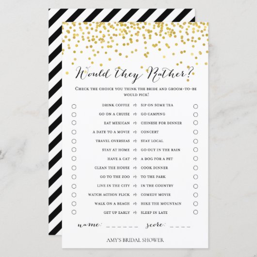 金ゴールドブライダルシャワーゲーム – 彼らはむしろ (正面/裏面)