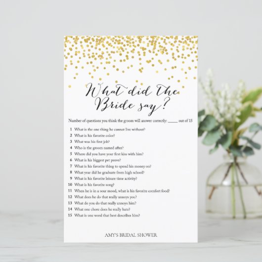 金ゴールドブライダルシャワーゲーム – 花嫁は何と言った (スタンド正面)