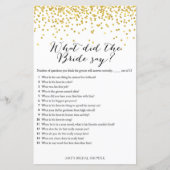 金ゴールドブライダルシャワーゲーム – 花嫁は何と言った (正面)