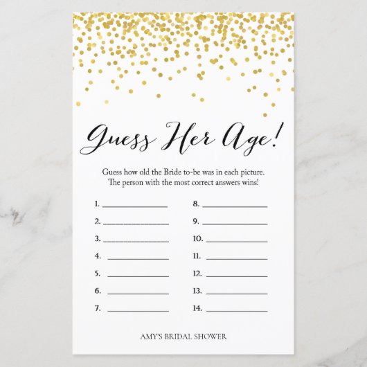 金ゴールドブライダルシャワーゲーム – How old was Bride (正面)