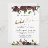 金ゴールドブライダルシャワーブルゴーニュ水彩花 招待状 (正面)