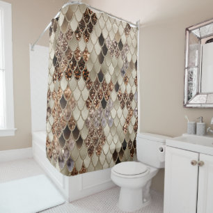 金ゴールドブラウンはかりで測マーメイドGlam #1 (フェイクグリッター) シャワーカーテン