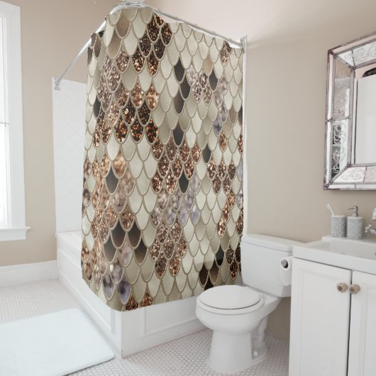 金ゴールドブラウンはかりで測マーメイドGlam #1 (フェイクグリッター) シャワーカーテン (インサイチュ)