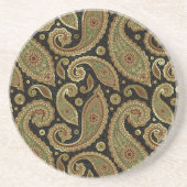 金ゴールドブラウンアンドグリーンパステルトーンヴィンテージペイズリー コースター (正面)