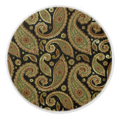 金ゴールドブラウンアンドグリーンパステルトーンヴィンテージペイズリー セラミックノブ (正面)