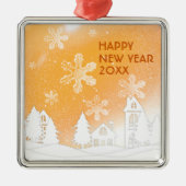 金ゴールドブラウンウィンターワンダーランドハッピーニューイヤー メタルオーナメント (正面)