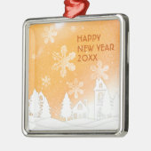 金ゴールドブラウンウィンターワンダーランドハッピーニューイヤー メタルオーナメント (左)