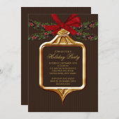 金ゴールドブラウンエレガントオーナメントクリスマス招待状 招待状 (正面/裏面)