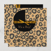 金ゴールドブラウンキャリッジヒョウ赤ちゃんシャワー 招待状 (正面/裏面)