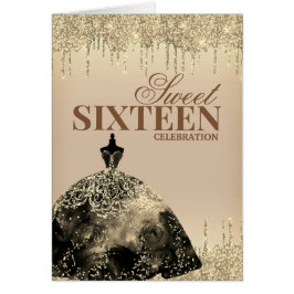 金ゴールドブラウングリッタースウィート16誕生日招待状