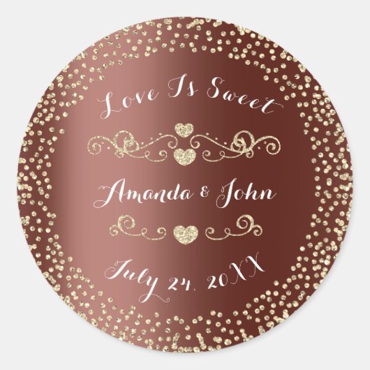 金ゴールドブラウングリッター日付愛は甘い ラウンドシール (正面)