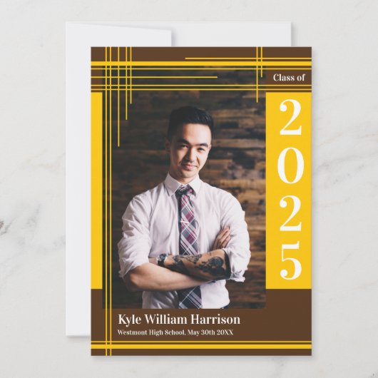 金ゴールドブラウンスクールカラー卒業フォトプライド 招待状 (正面)