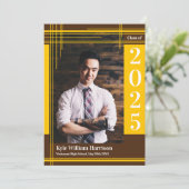 金ゴールドブラウンスクールカラー卒業フォトプライド 招待状 (スタンド正面)