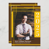 金ゴールドブラウンスクールカラー卒業フォトプライド 招待状 (正面/裏面)