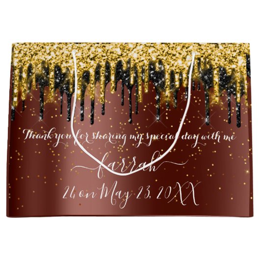 金ゴールドブラウンブラックドリップスフェイスラージ抱き枕 ラージペーパーバッグ (正面)