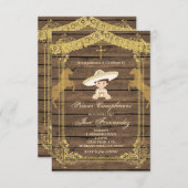 金ゴールドブラウンプライマークンプレアーノスウノフィエスタ誕生日 招待状 (正面/裏面)