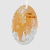 金ゴールドブラウンホワイトスノーハウスクリスマスニューイヤー オーナメント (正面)