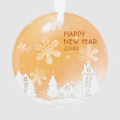 金ゴールドブラウンホワイトスノーハウスクリスマスニューイヤー オーナメント (裏面)