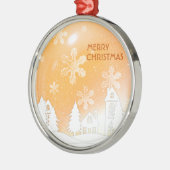 金ゴールドブラウンホワイトスノーハウスメリークリスマス メタルオーナメント (左)