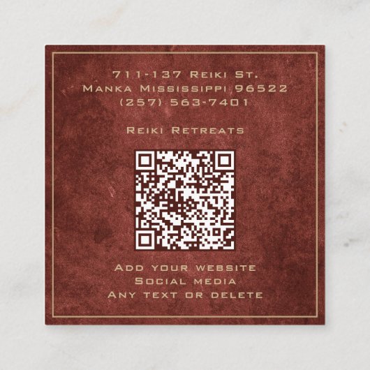 金ゴールドブラウンマンダラヨガヒーリングメディテーション自然 スクエア名刺 (裏面)