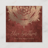 金ゴールドブラウンマンダラヨガヒーリングメディテーション自然 スクエア名刺 (正面)