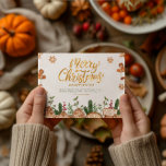 金ゴールドブラウンメリークリスマステーマ カード<br><div class="desc">この可愛いクリスマスグリーティングカードは、金ゴールドメリークリスマススクリプトのタイポグラフィとエレガントかわいいクリスマスシンボルを備えている。</div>
