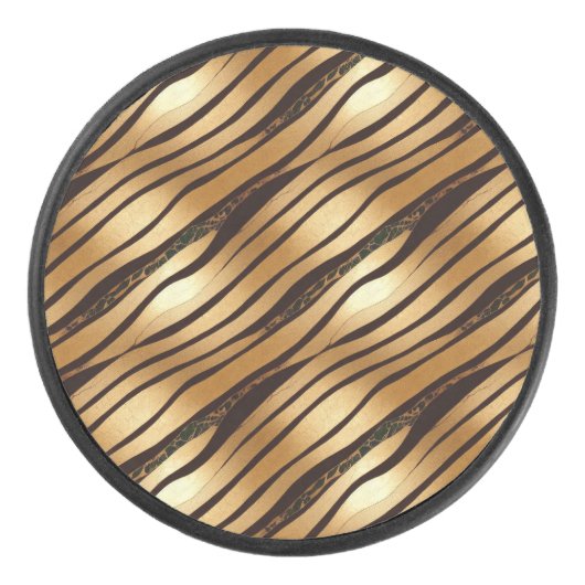 金ゴールドブラウンレオパードアニマルプリントストライプズ アイスホッケーパック (正面)