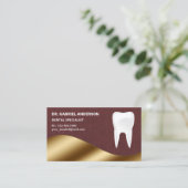 金ゴールドブラウンレザー歯歯科診療所歯科医 名刺 (スタンド正面)