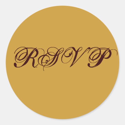 金ゴールドブラウンRSVP結婚ステッカー ラウンドシール (正面)