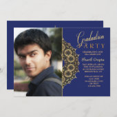 金ゴールドブラケットフォト卒業招待状 招待状 (正面/裏面)