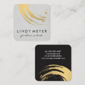 金ゴールドブラシとホワイトレザー スクエア名刺 (正面/裏面)