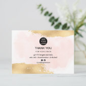 金ゴールドブラシのピンクウォーターの色のロゴの順感謝してい序 サンキューカード (スタンド正面)