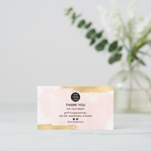 金ゴールドブラシのピンクウォーターの色のロゴの順感謝してい序 名刺 (スタンド正面)