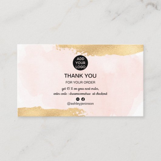 金ゴールドブラシのピンクウォーターの色のロゴの順感謝してい序 名刺 (正面)