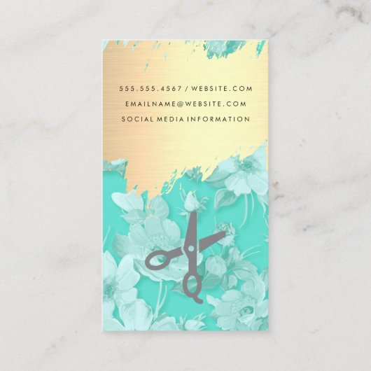 金ゴールドブラシエレガント付き花柄サロン 名刺 (裏面)