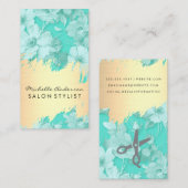 金ゴールドブラシエレガント付き花柄サロン 名刺 (正面/裏面)