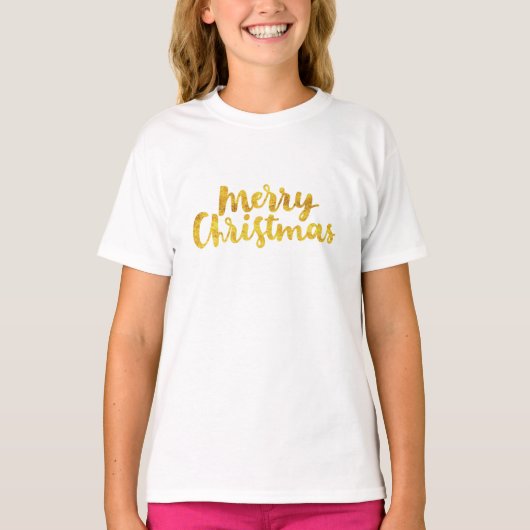 金ゴールドブラシスクリプトメリークリスマスTシャツ Tシャツ (正面)