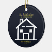 金ゴールドブラシスクリプト初めてのクリスマスホリデーニューホーム セラミックオーナメント (左)