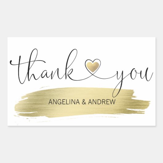 金ゴールドブラシストロークありがとうござ結婚う 長方形シール (正面)