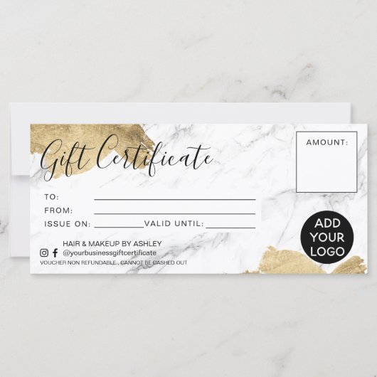 金ゴールドブラシストロークのホイル大理石のギフト証明書のロゴ (正面)