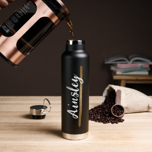 金ゴールドブラシストロークの手書き名スクリプトカスタム ウォーターボトル