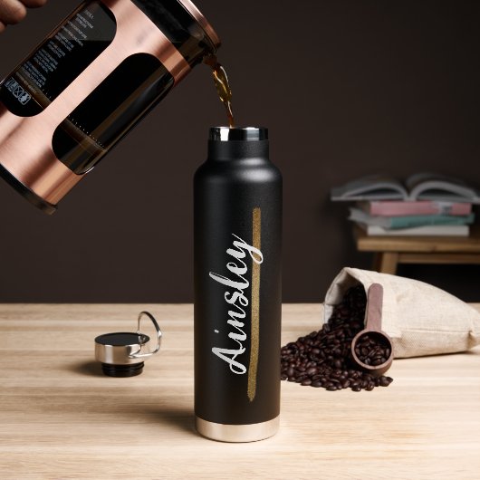 金ゴールドブラシストロークの手書き名スクリプトカスタム ウォーターボトル (コーヒー)