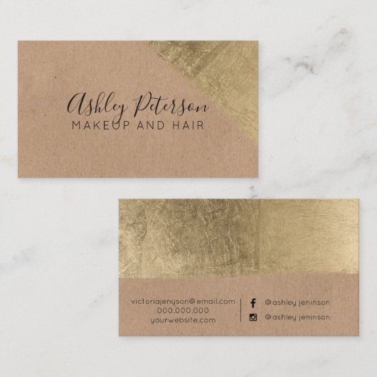 金ゴールドブラシストローククラフトの毛の化粧のタイポグラフィ 名刺 (正面/裏面)