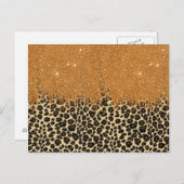 金ゴールドブラシストロークフェイクグリッター付きLeopardプリント ポストカード (正面/裏面)