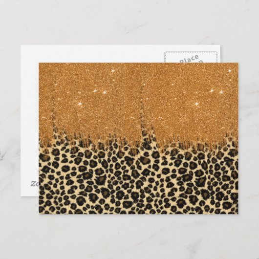 金ゴールドブラシストロークフェイクグリッター付きLeopardプリント ポストカード (正面/裏面)
