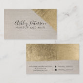 金ゴールドブラシストロークリネンヘア化粧タイポグラフィ 名刺 (正面/裏面)