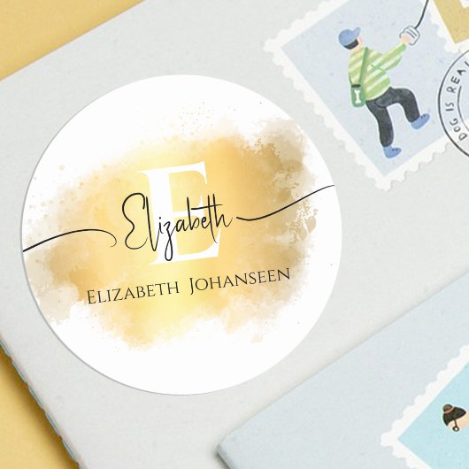 金ゴールドブラシストローク白モノグラムブラックスクリプト名 ラウンドシール