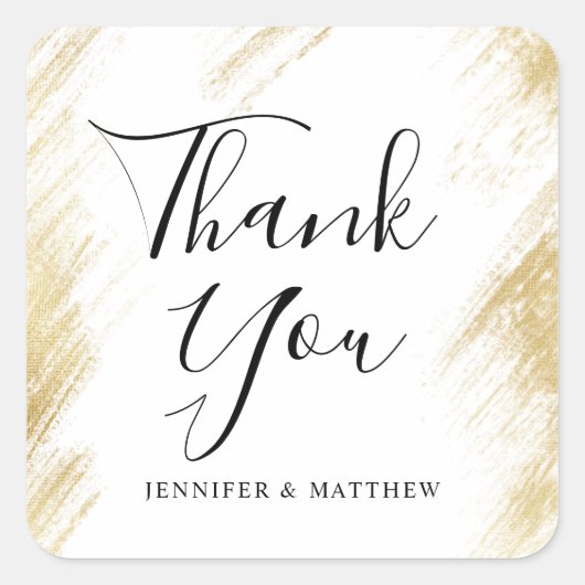 金ゴールドブラシストローク結婚式の引き出物 スクエアシール (正面)