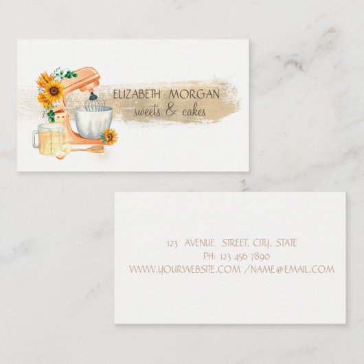 金ゴールドブラシストローク、ミキサーヒマワリベーカリー 名刺 (正面/裏面)